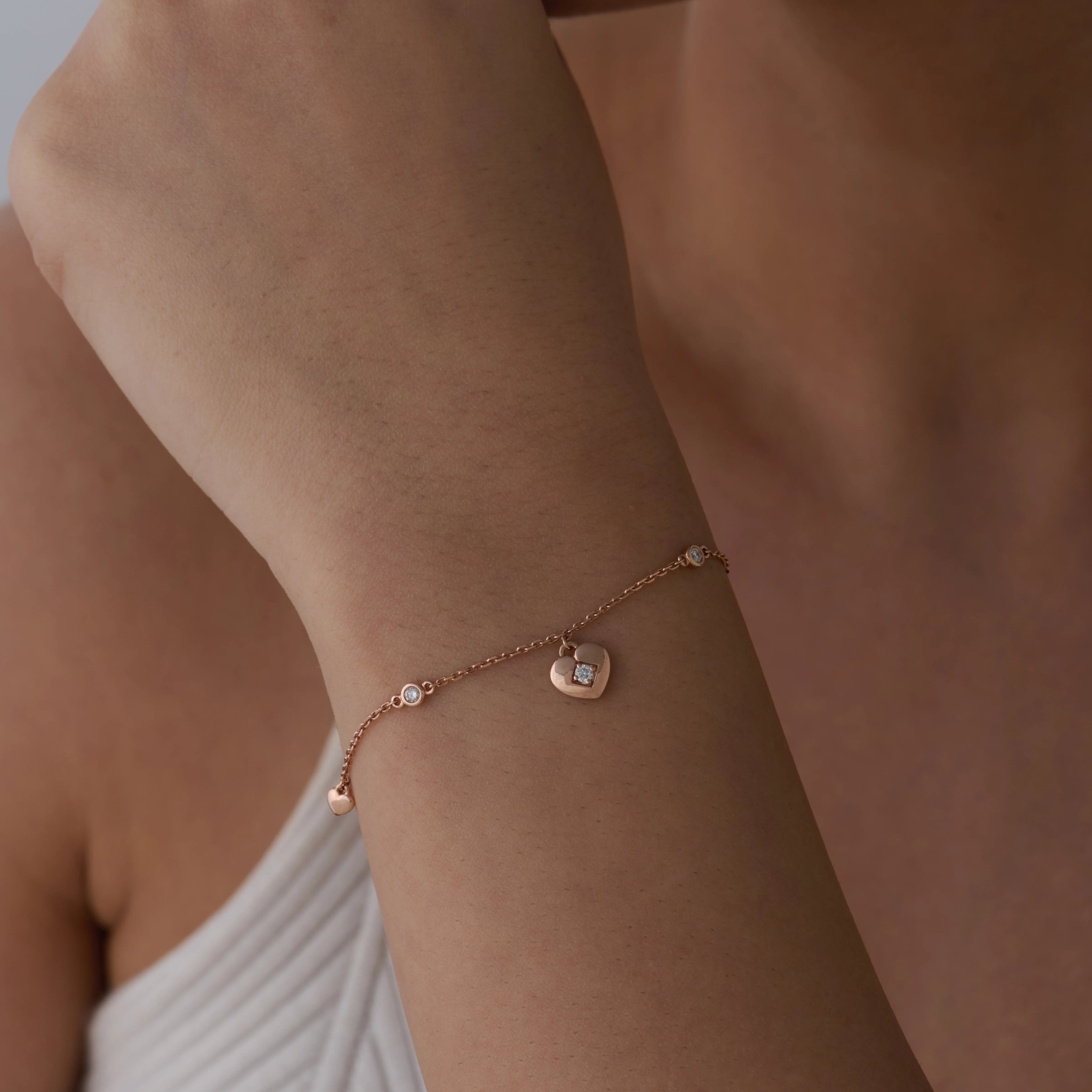Heart Charm Diamond Stackable Bracelet