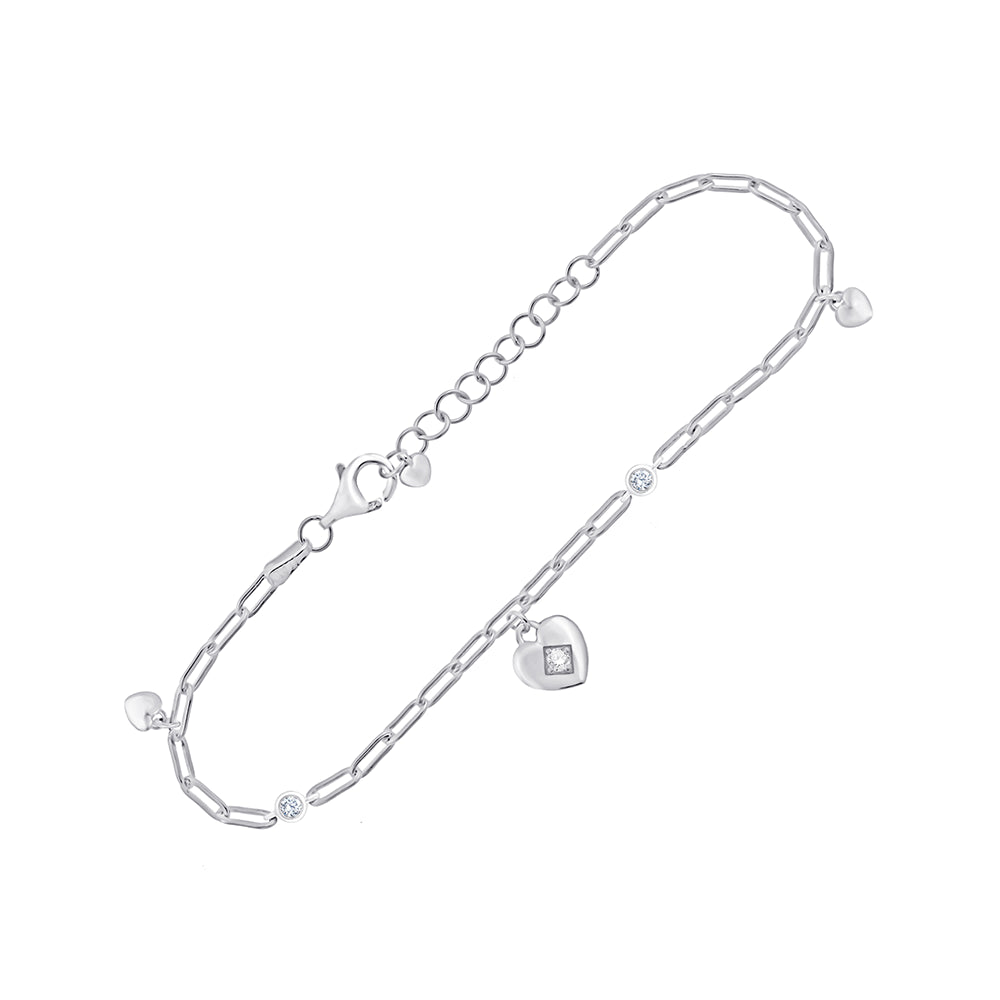 Heart Charm Diamond Stackable Bracelet