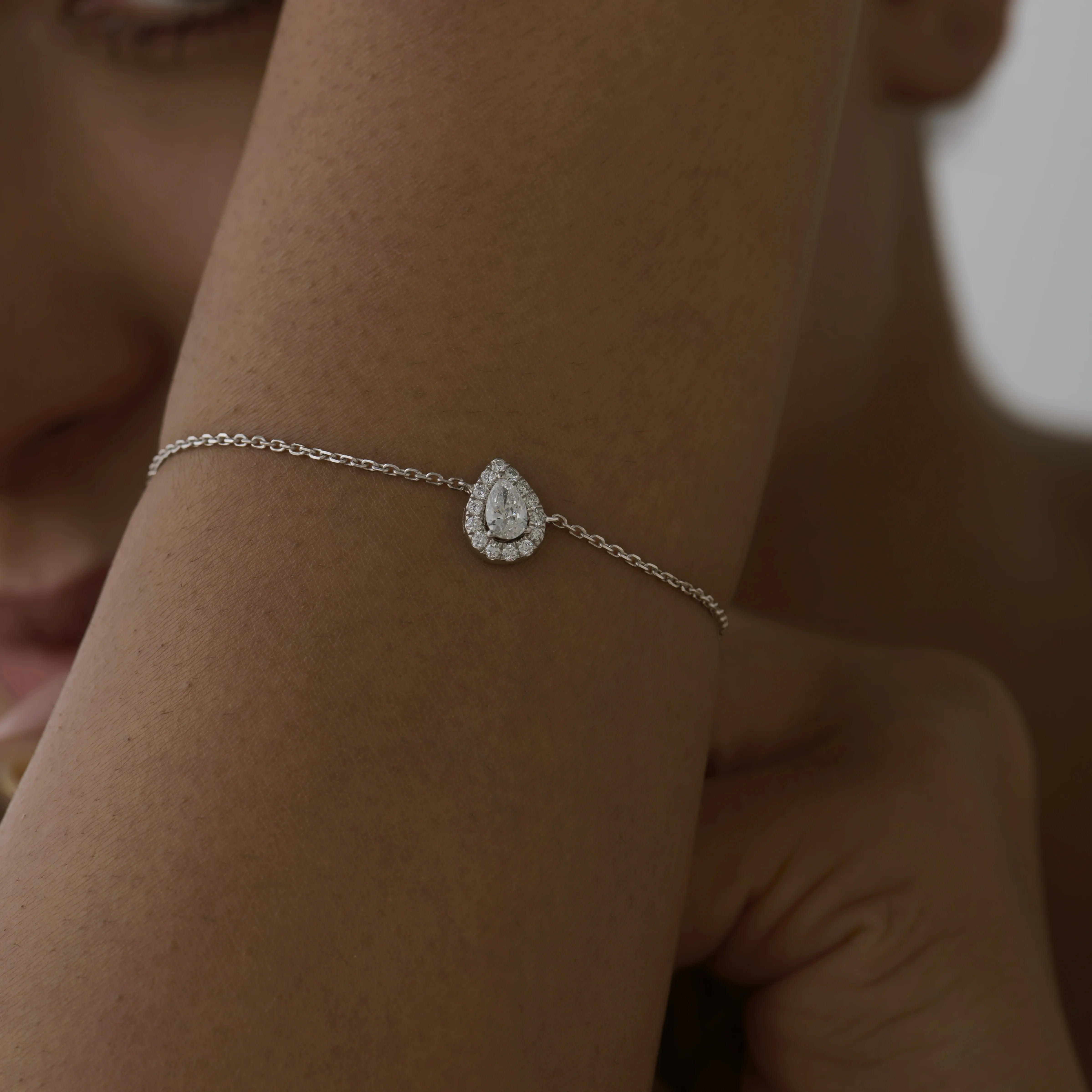 Pear Cut Halo Chain Bracelet