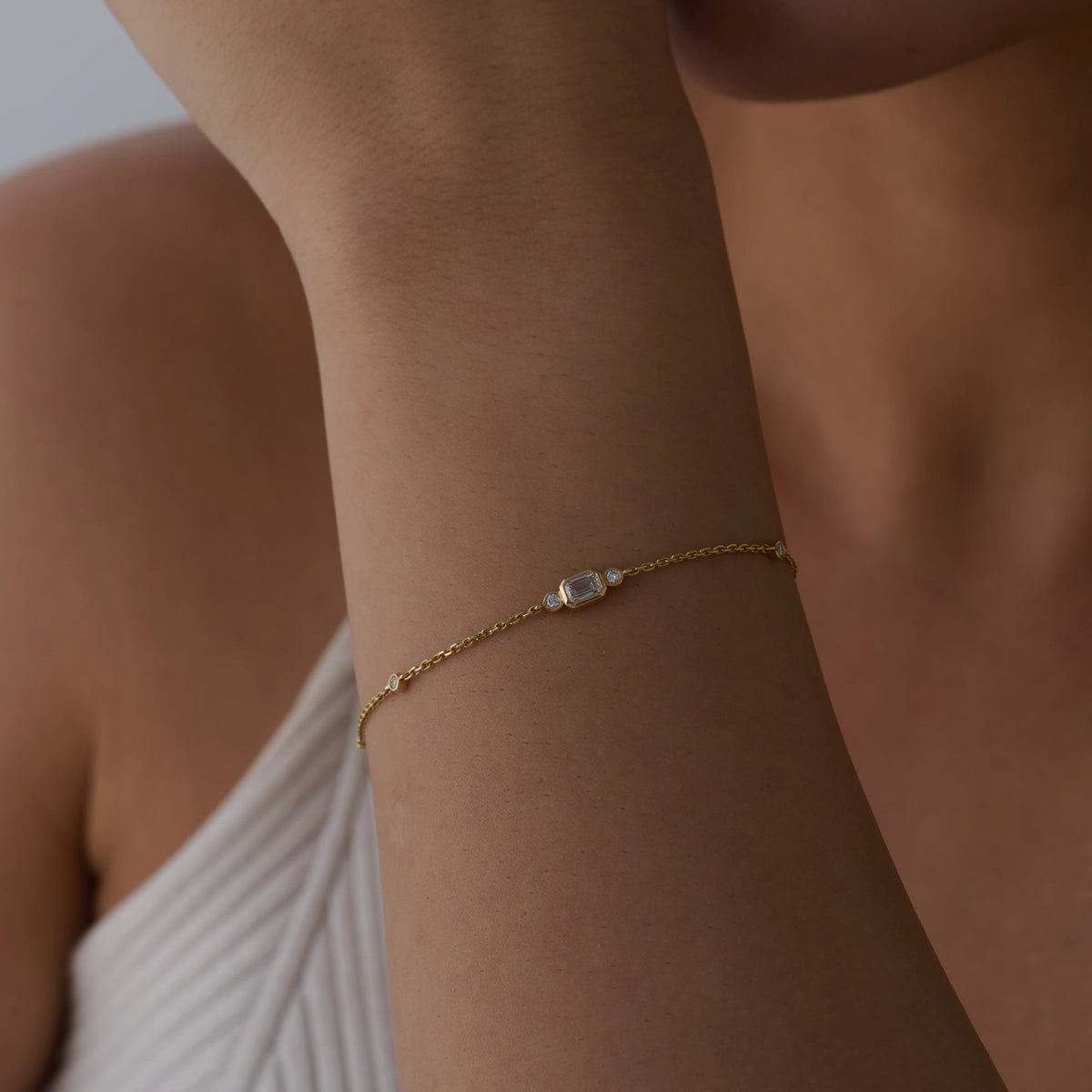 Emerald Cut Stackable Chain Bracelet