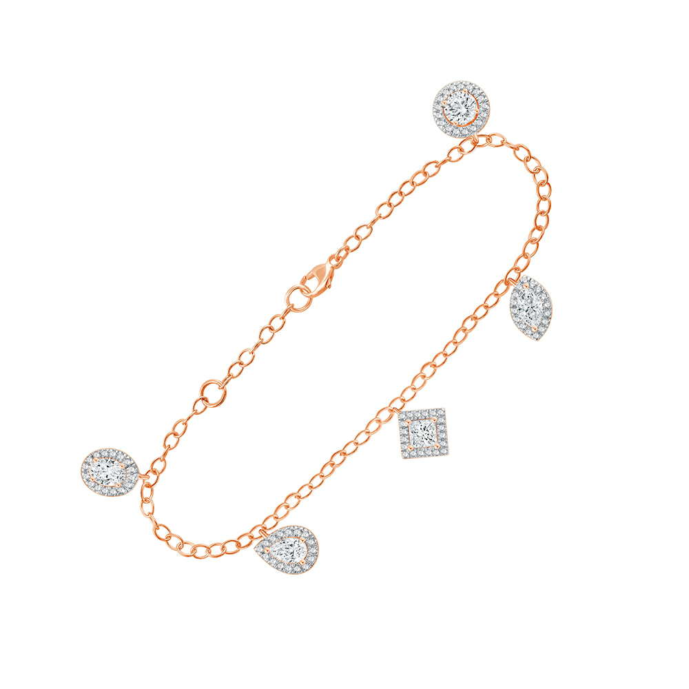Mixed Cut Halo Dangle Station Bracelet