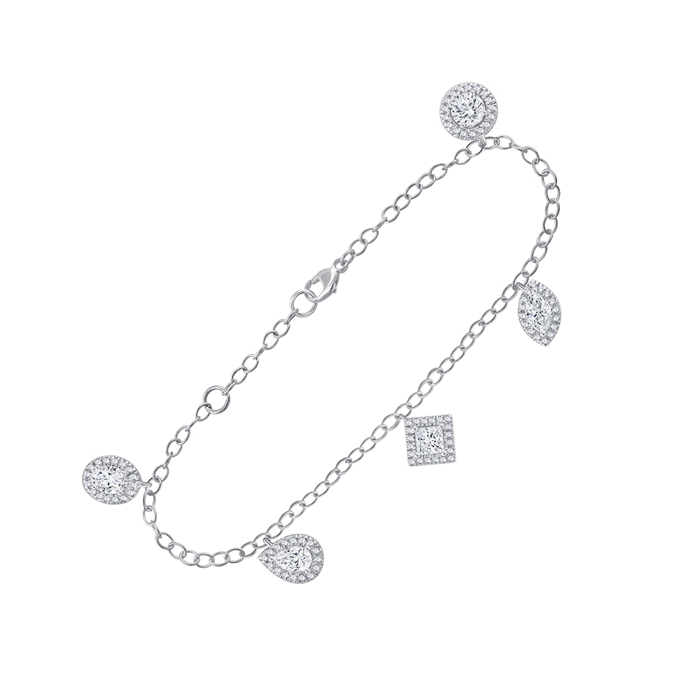 Mixed Cut Halo Dangle Station Bracelet