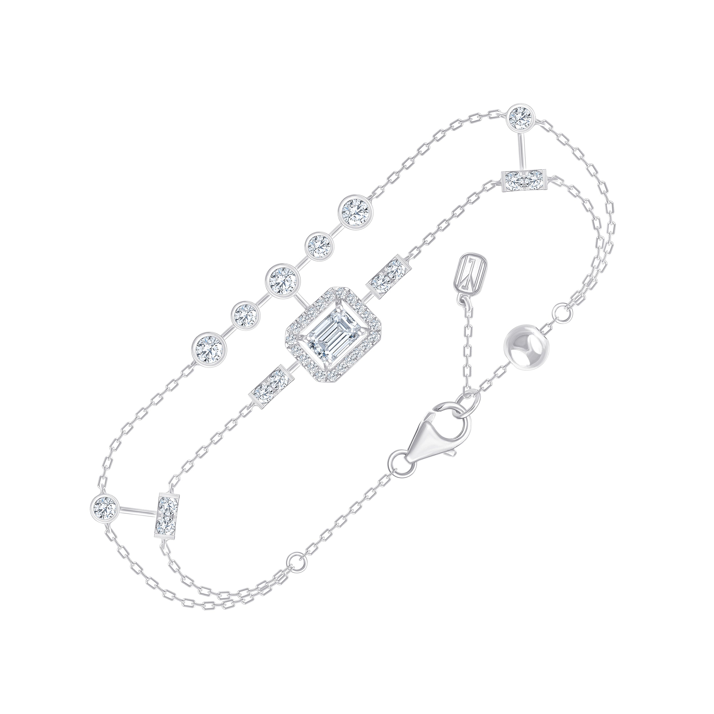 Emerald Brilliant Cut Double Chain Halo Bracelet