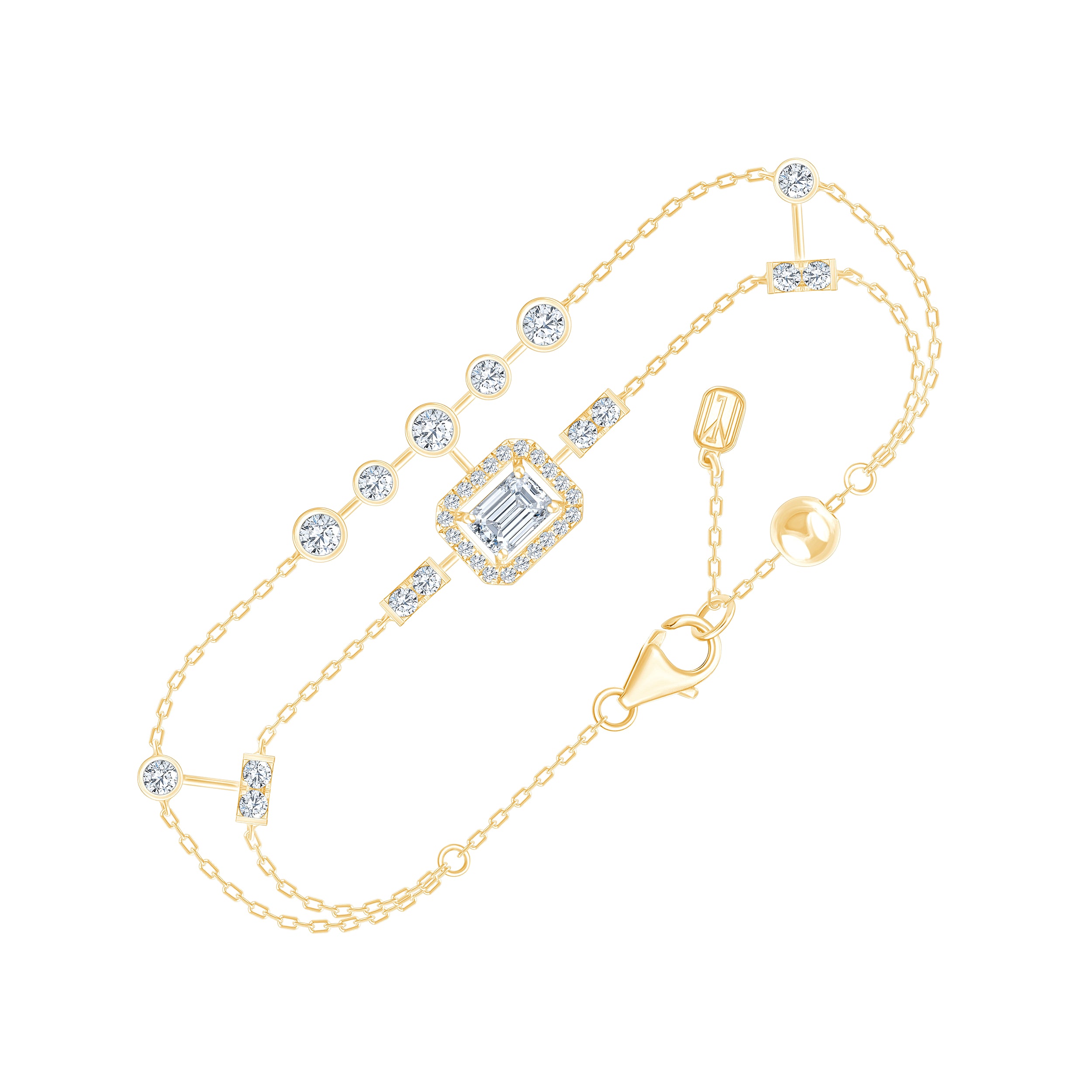 Emerald Brilliant Cut Double Chain Halo Bracelet