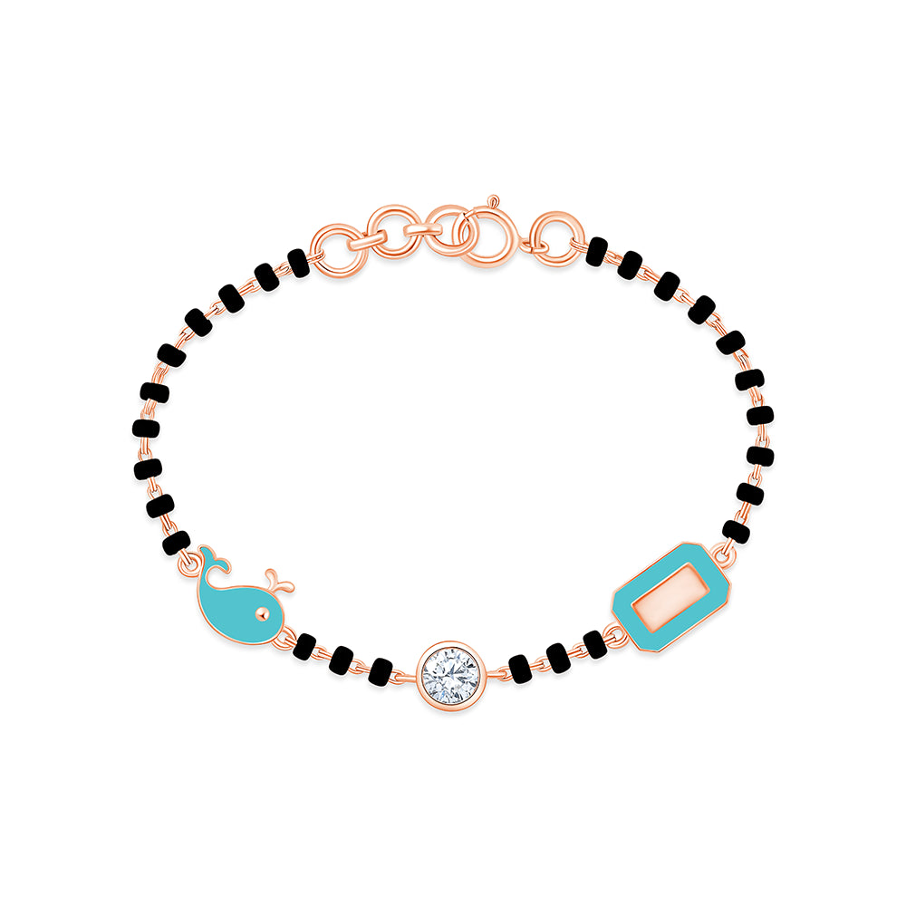 Brilliant Cut Enamel Charm Black Bead Bracelet