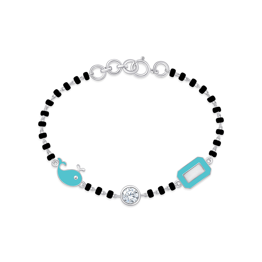 Brilliant Cut Enamel Charm Black Bead Bracelet