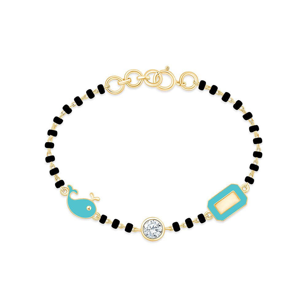 Brilliant Cut Enamel Charm Black Bead Bracelet