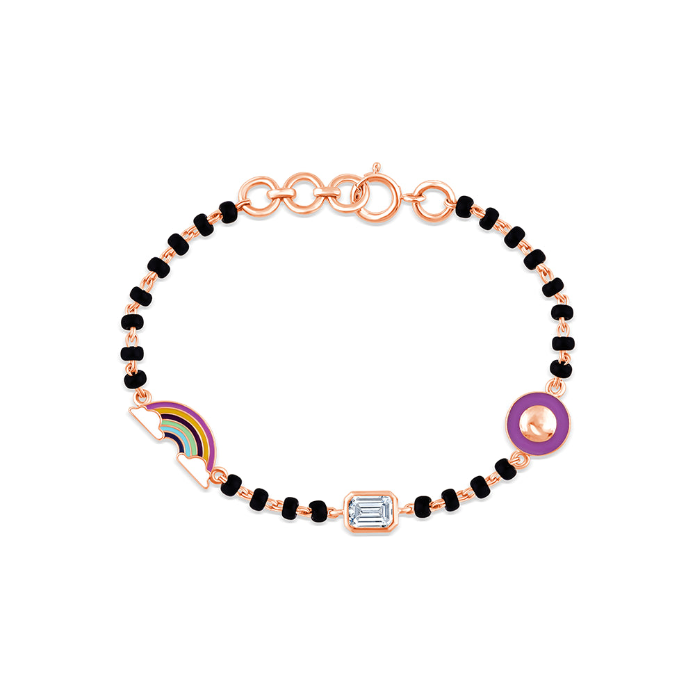 Emerald Cut Enamel Charm Black Bead Bracelet