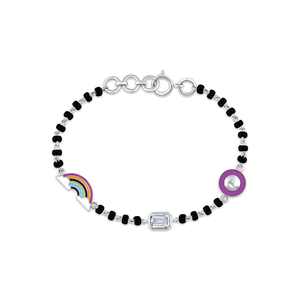 Emerald Cut Enamel Charm Black Bead Bracelet