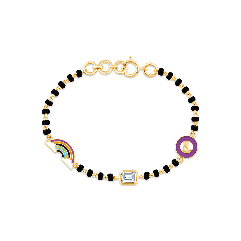 Emerald Cut Enamel Charm Black Bead Bracelet