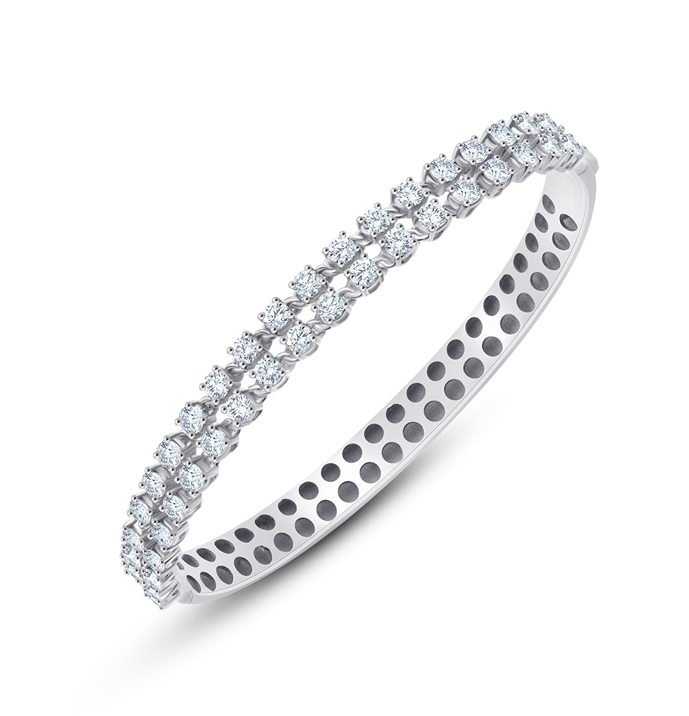 Brilliant Cut Double Row Hinged Bracelet