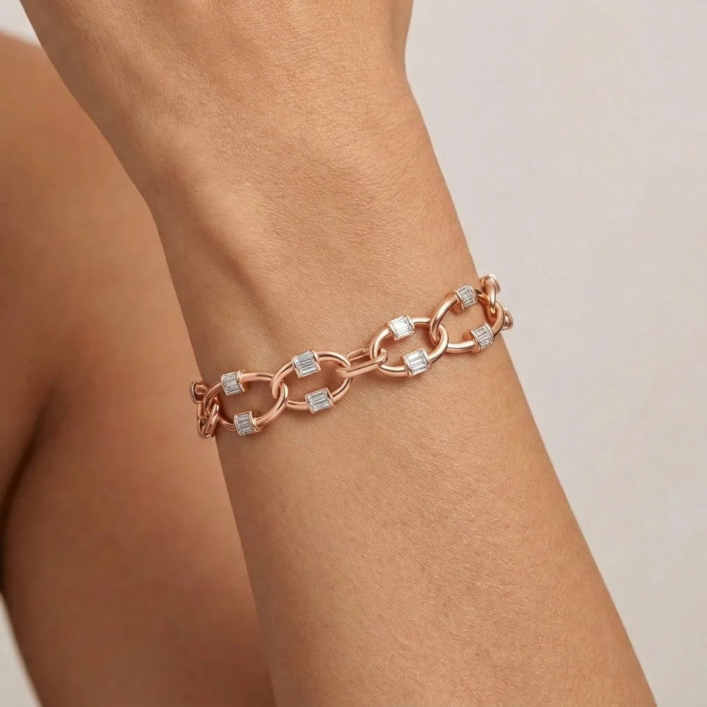 Baguette Cut Chain Link Bracelet