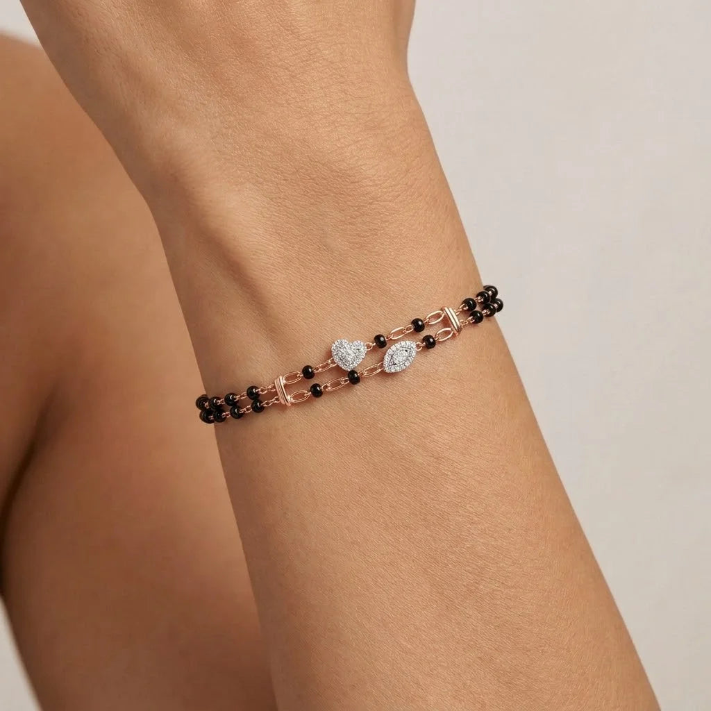 Heart Marquise Cut Double Strand Mangalsutra Bracelet