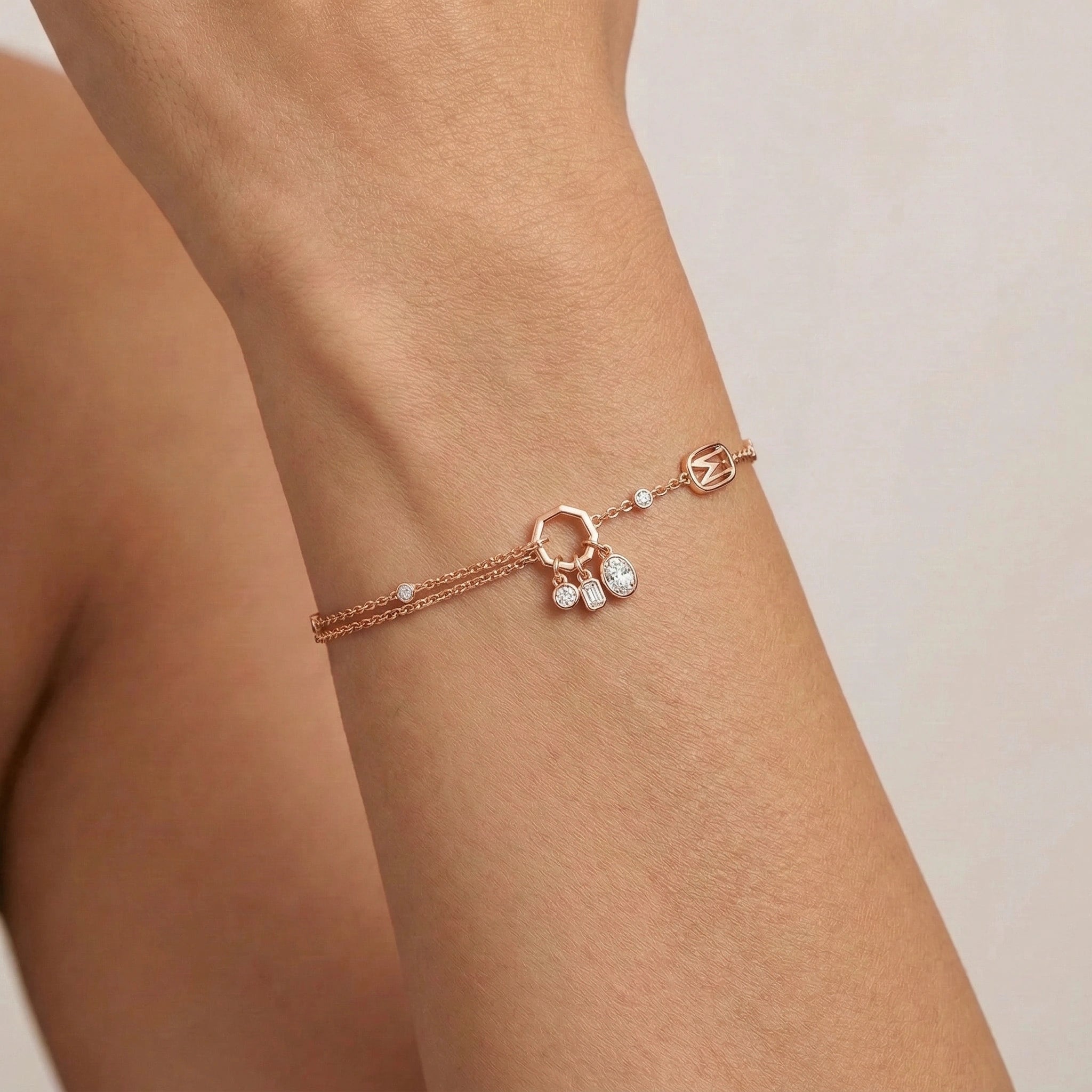 Mixed Cut Diamond Drop Charm Bracelet