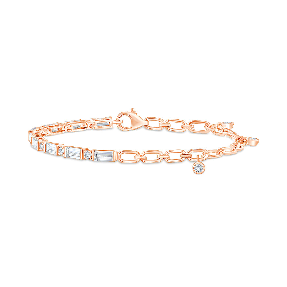 Baguette Brilliant Cut Alternating Bar Chain Bracelet