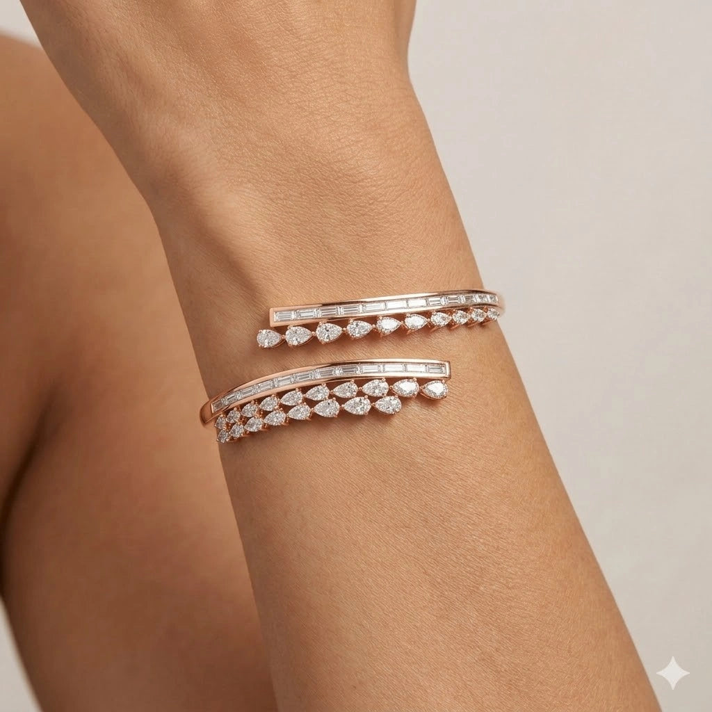 Pear Baguette Cut Bypass Bracelet