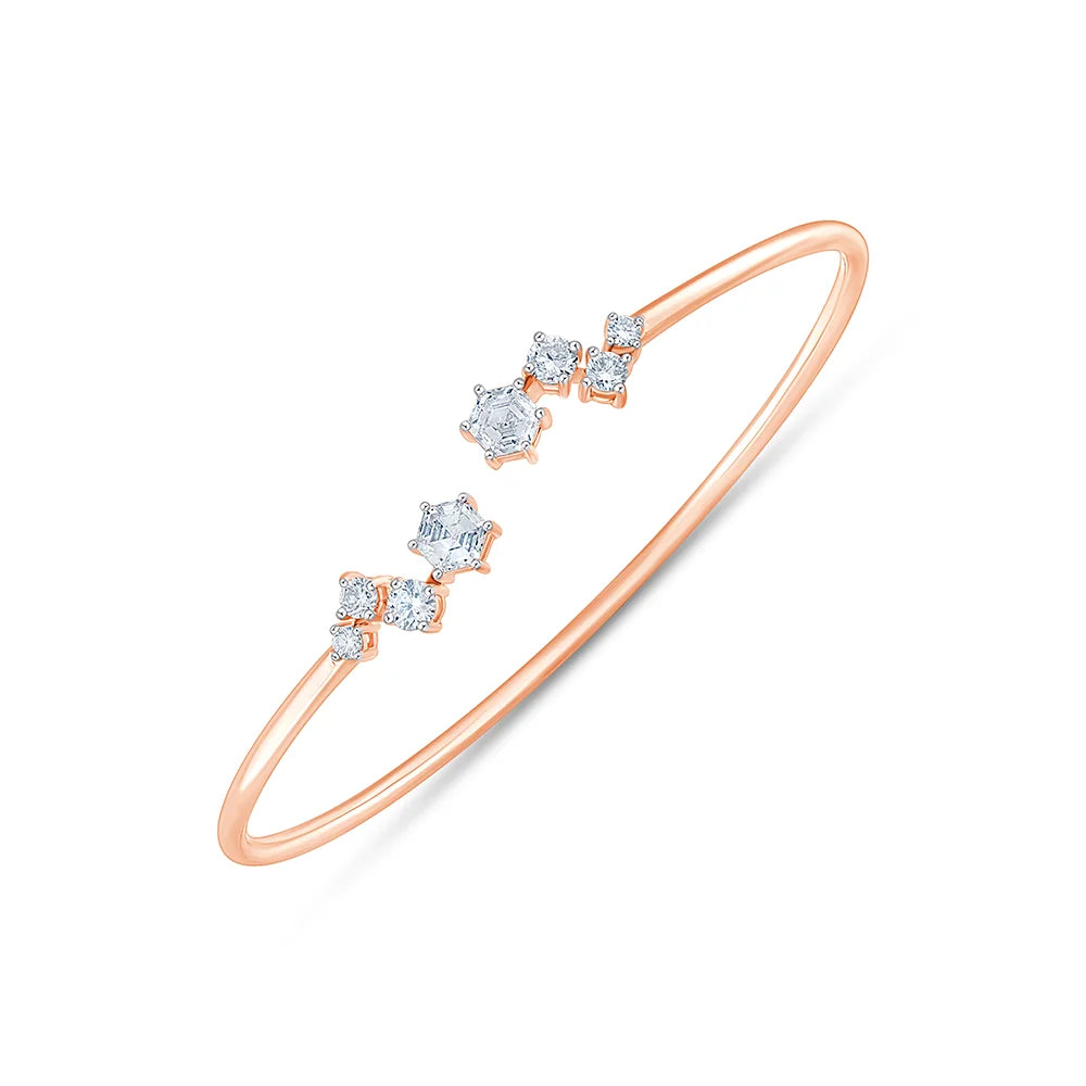 Hexagon and Brilliant Cut Open Tube Bracelet