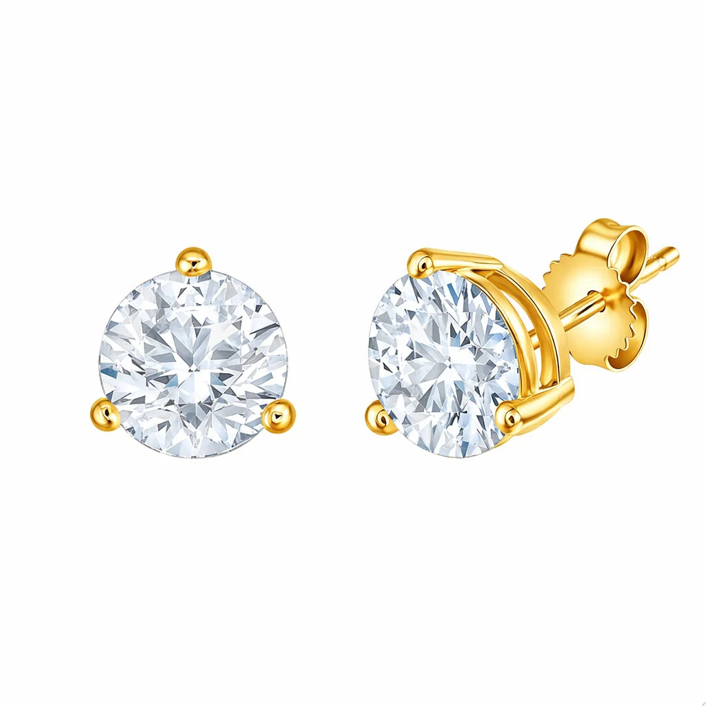 4 Carat Brilliant Cut Three Prong Solitaire Studs Earrings