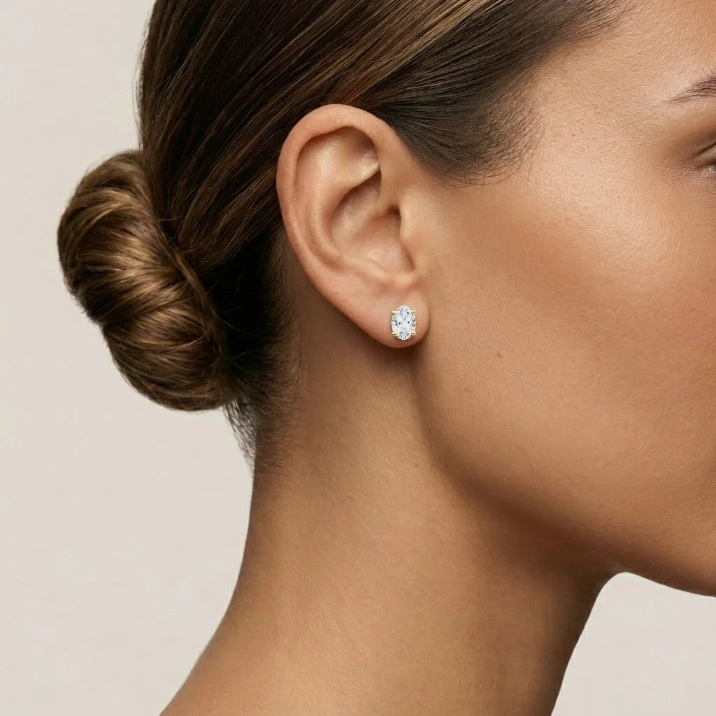 4 Carat Oval Cut Solitaire Stud Earrings