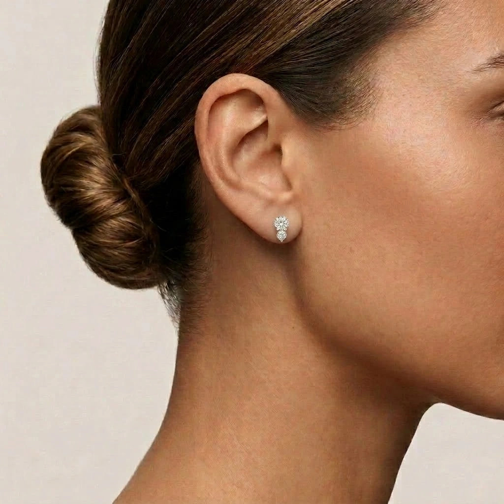 Brilliant Cut Double Stone Stud Earrings