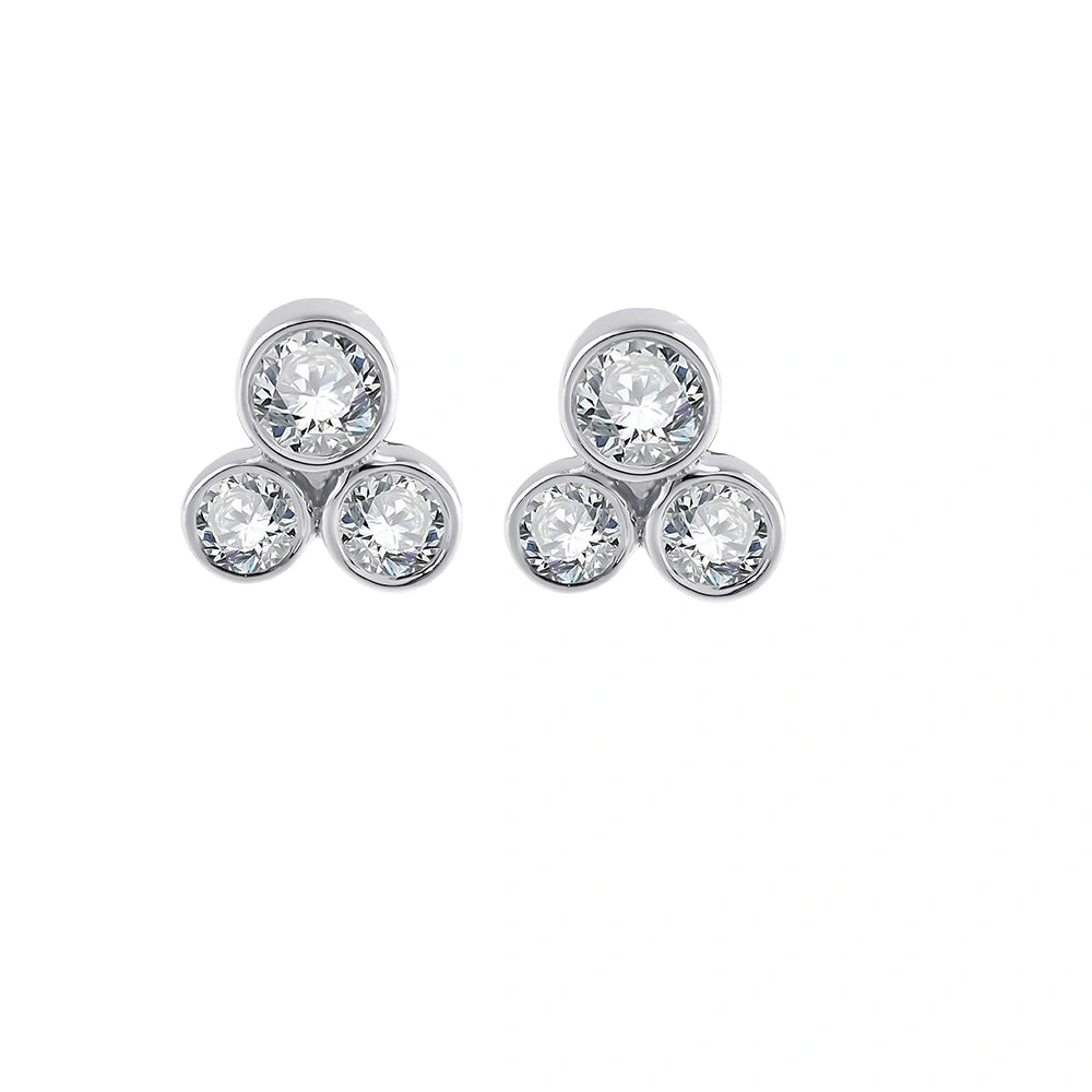 Brilliant Cut Three Stone Stud Earrings