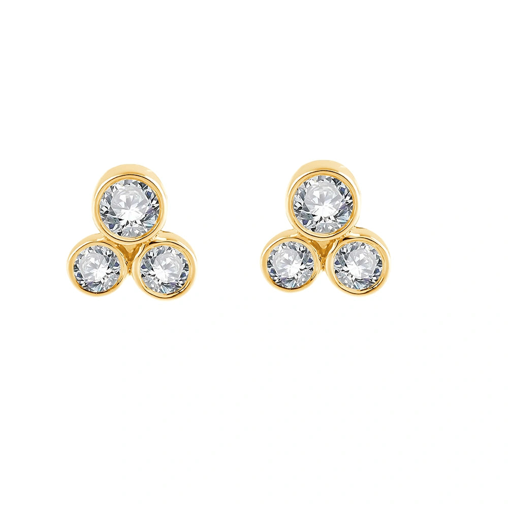 Brilliant Cut Three Stone Stud Earrings