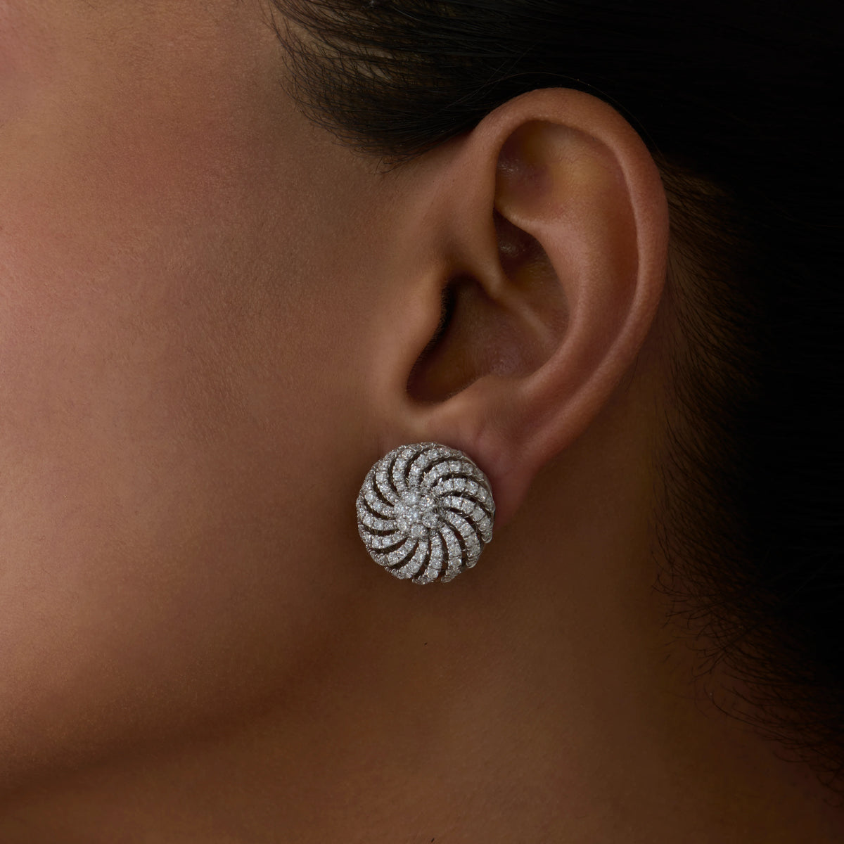Brilliant Cut Swirl Disc Stud Earrings