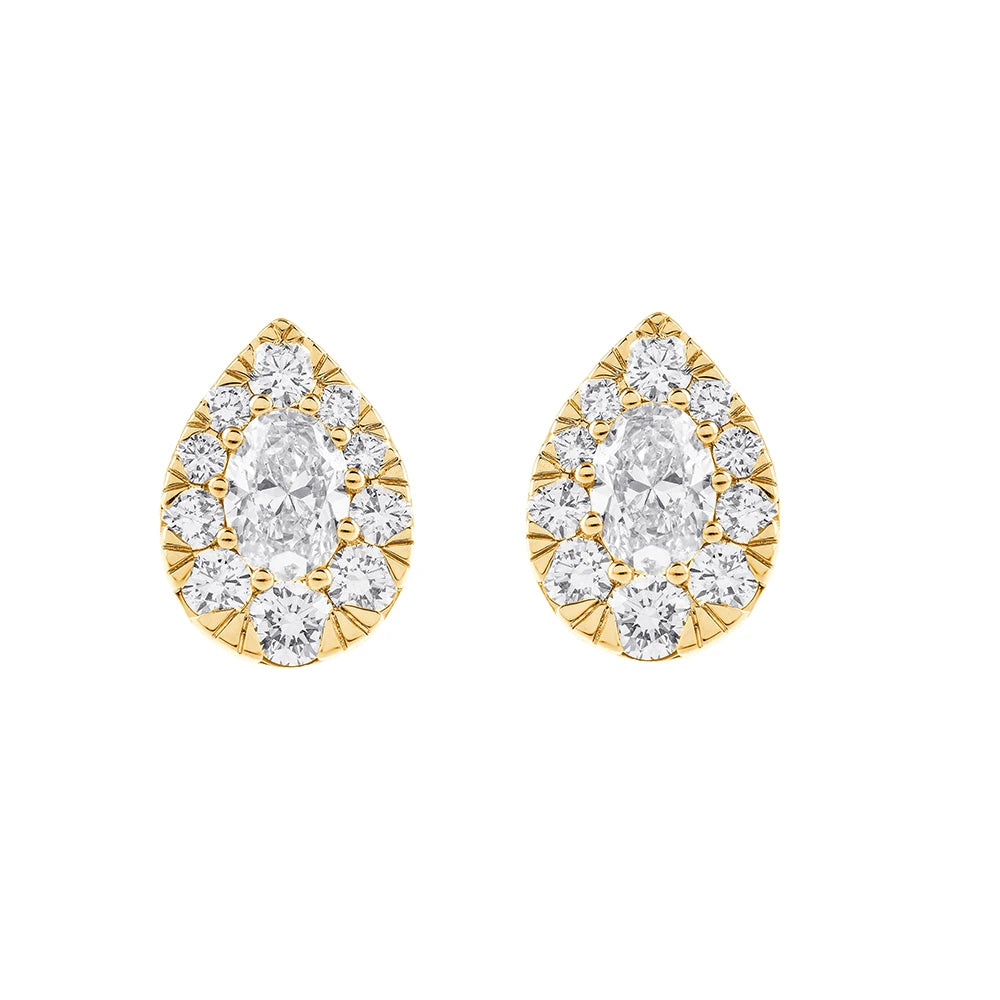 075 Carat Pear Cut Halo Stud Earrings