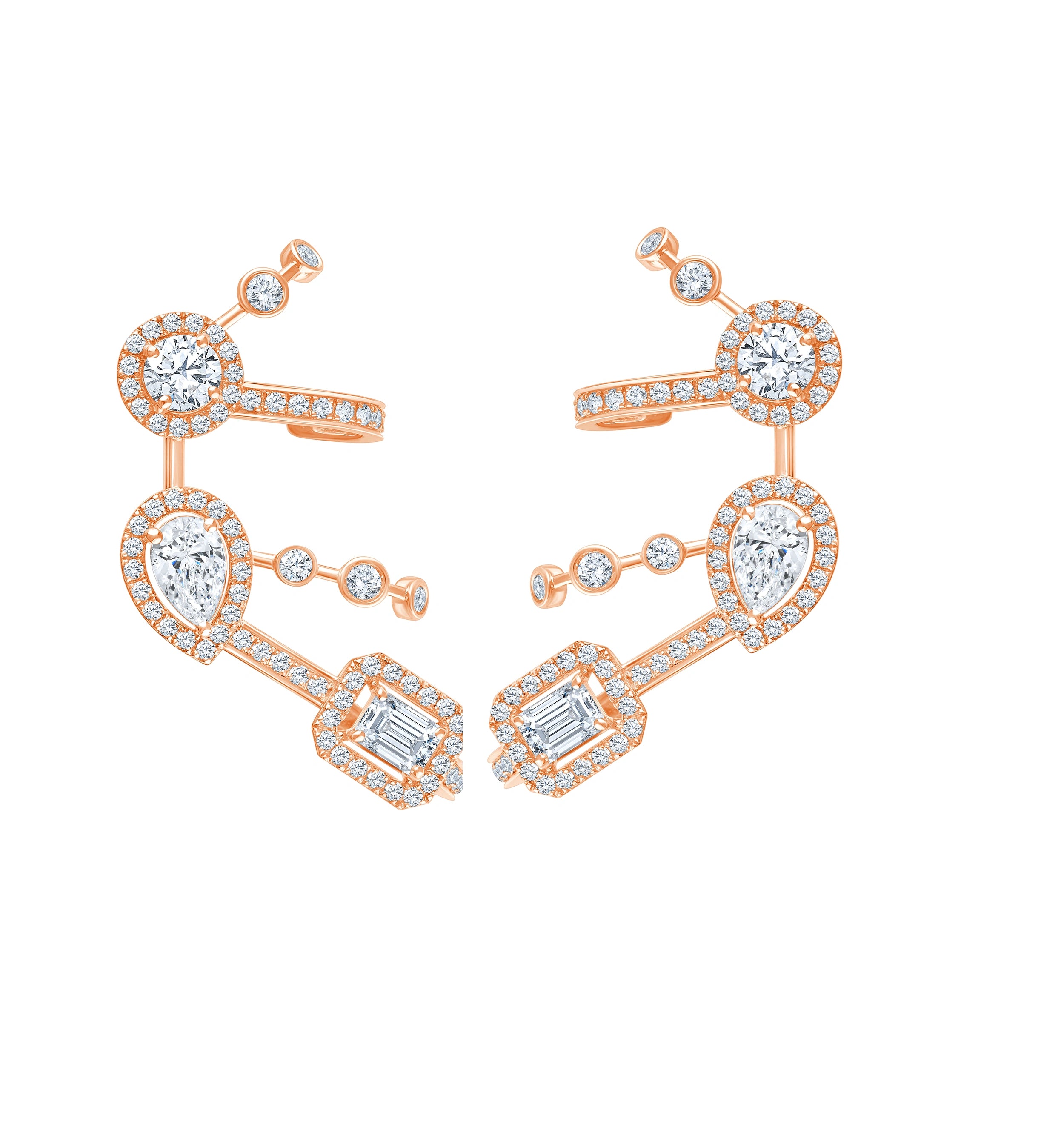 Mixed Cut Halo Climber Earrings