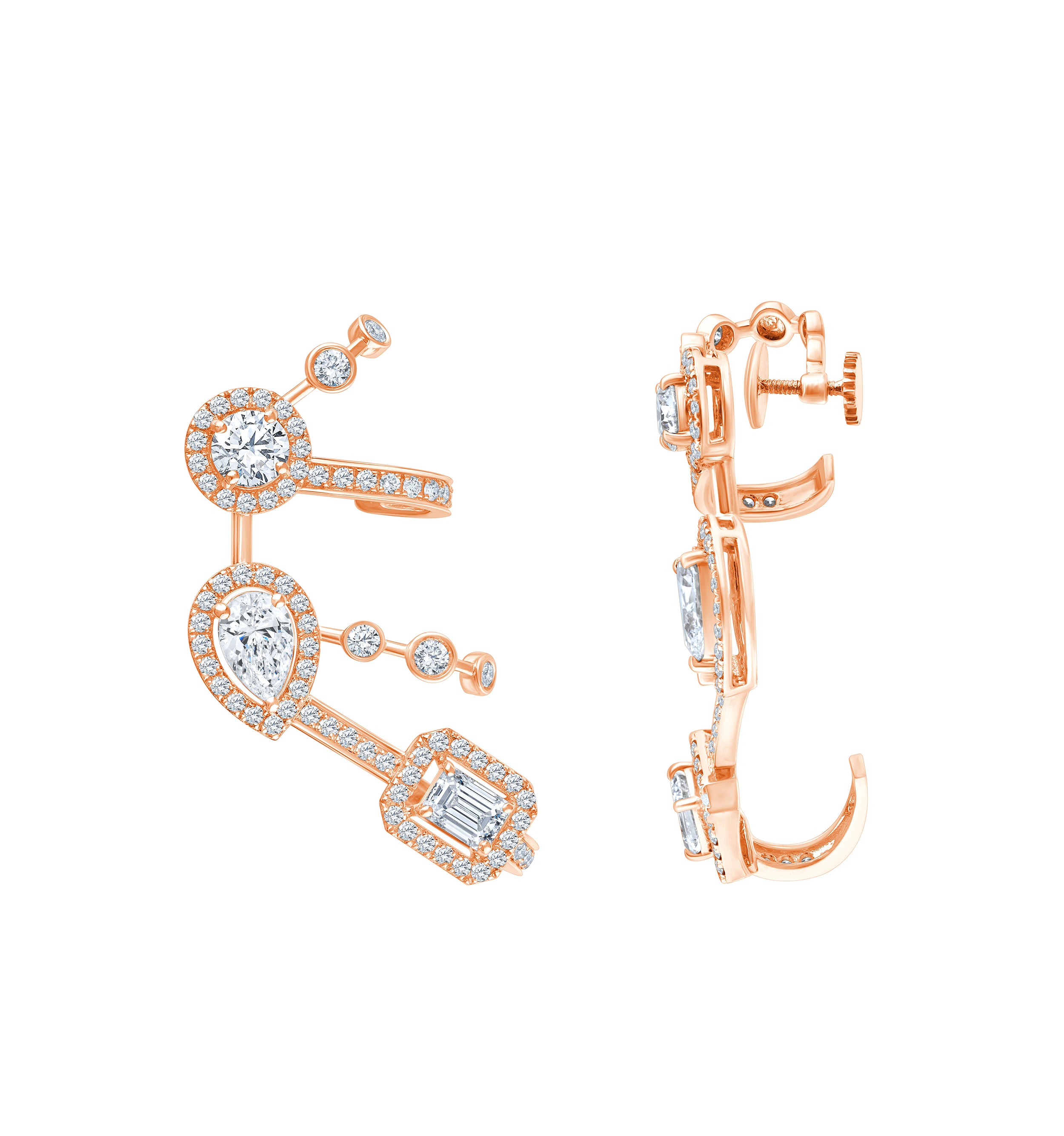 Mixed Cut Halo Climber Earrings