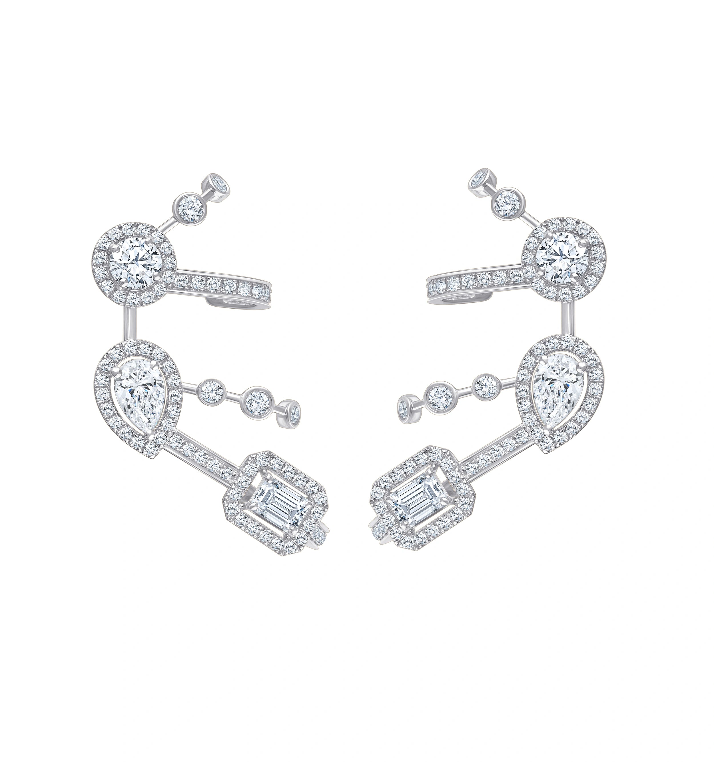 Mixed Cut Halo Climber Earrings