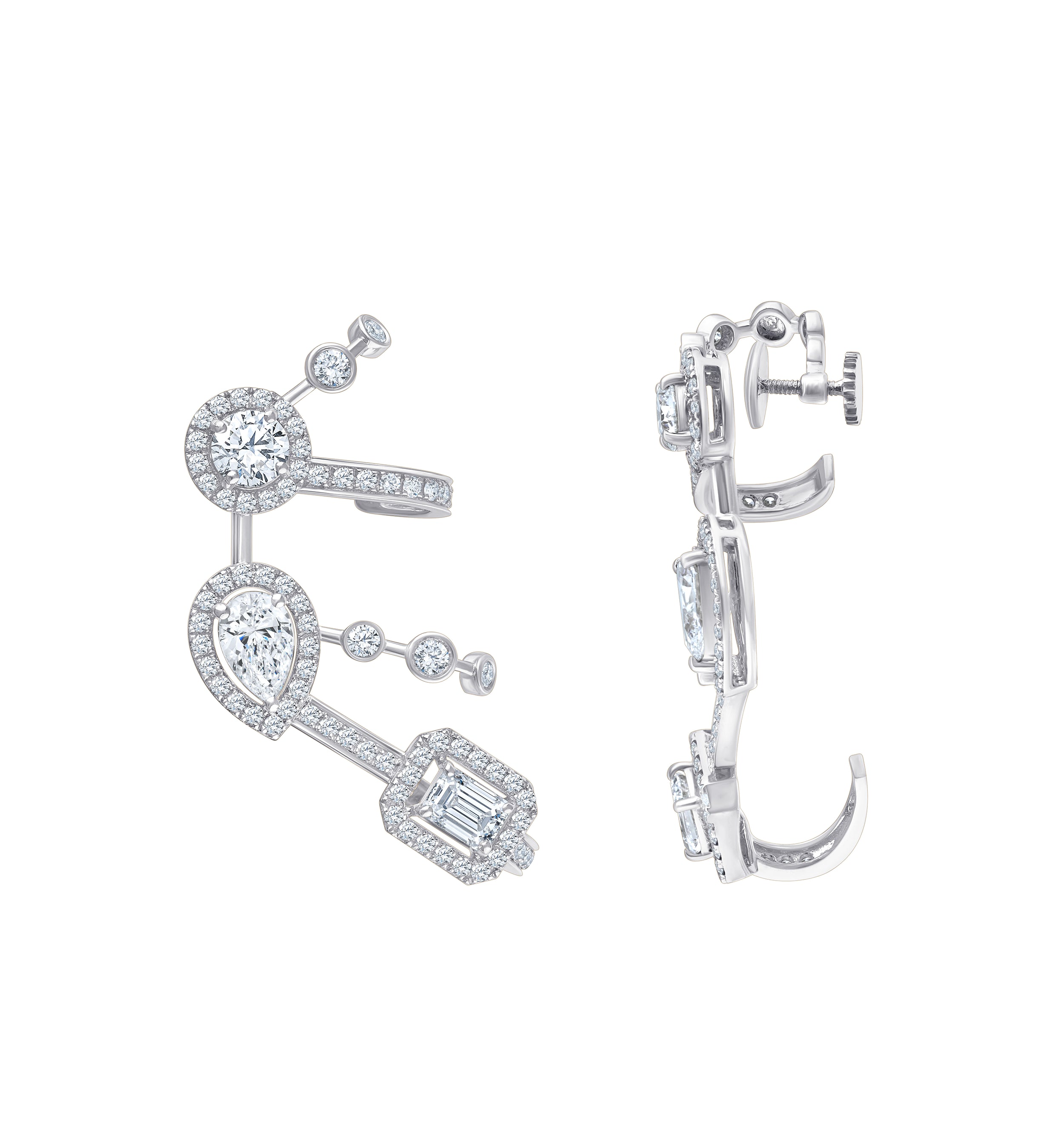 Mixed Cut Halo Climber Earrings