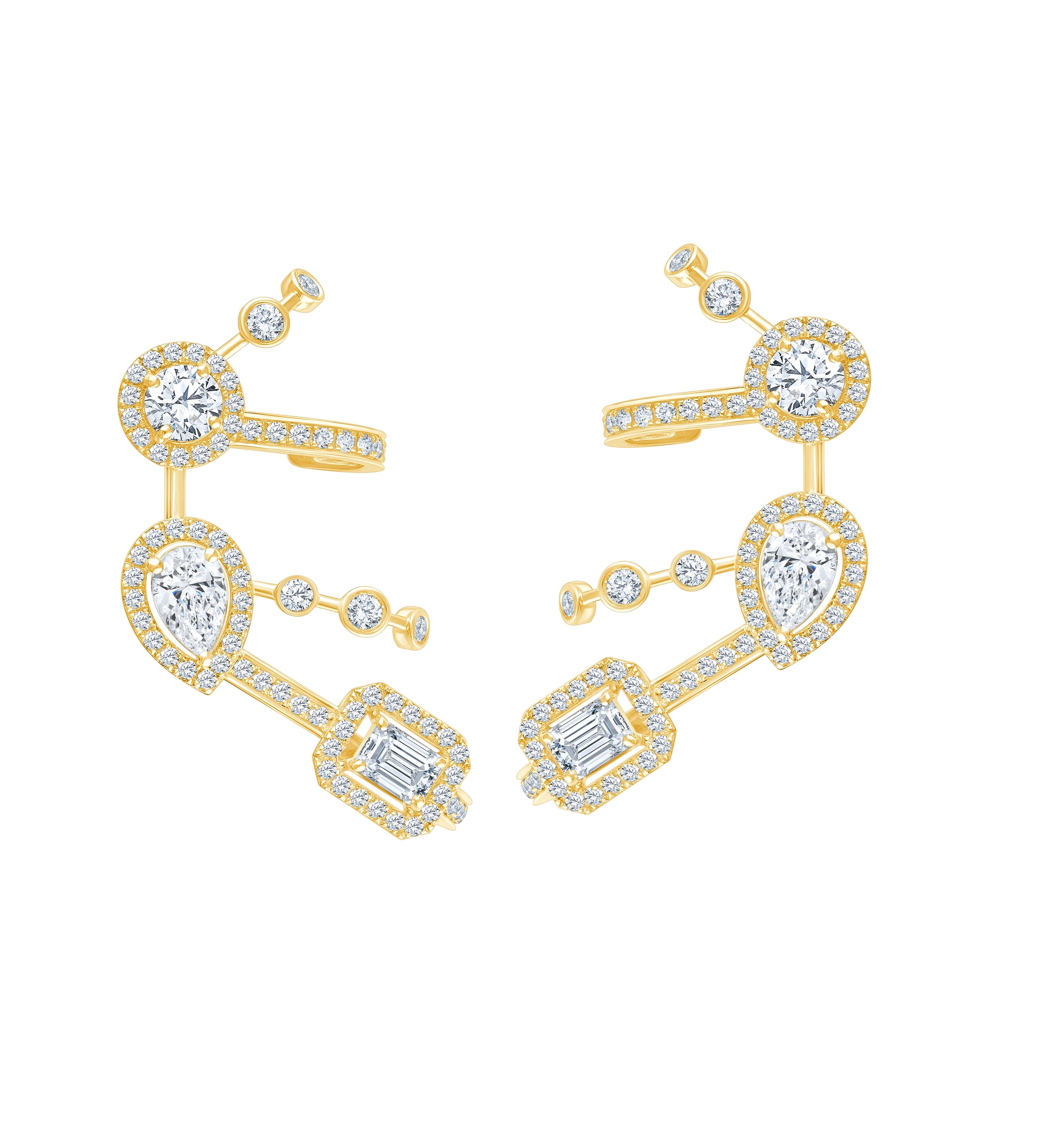 Mixed Cut Halo Climber Earrings