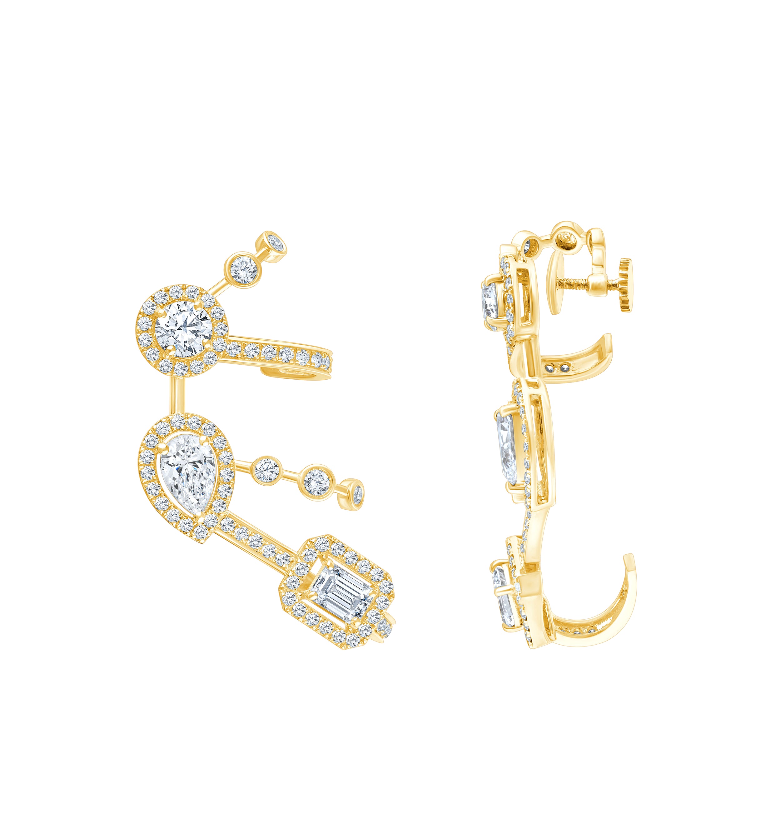 Mixed Cut Halo Climber Earrings