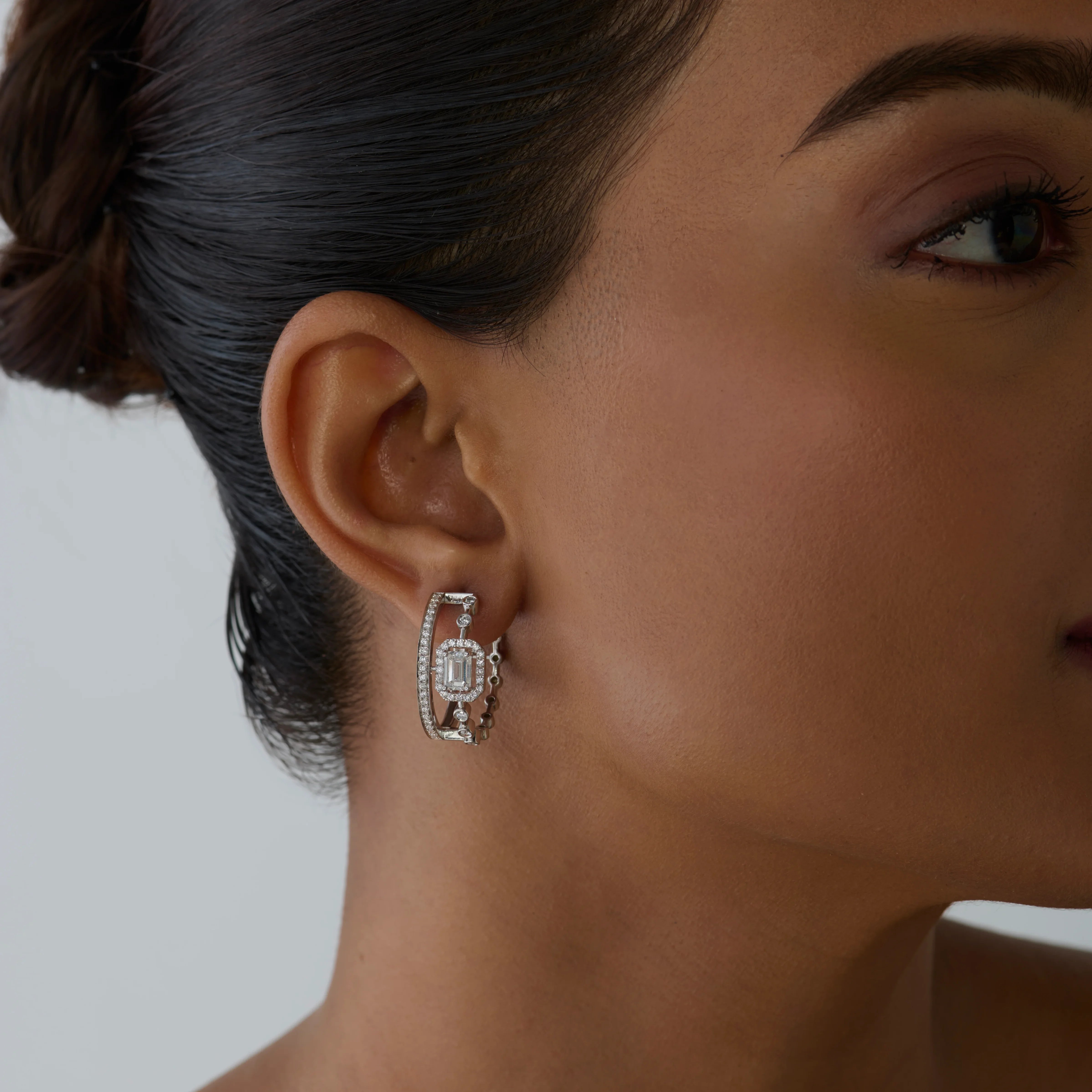 Mixed Cut Halo Hoop Earrings