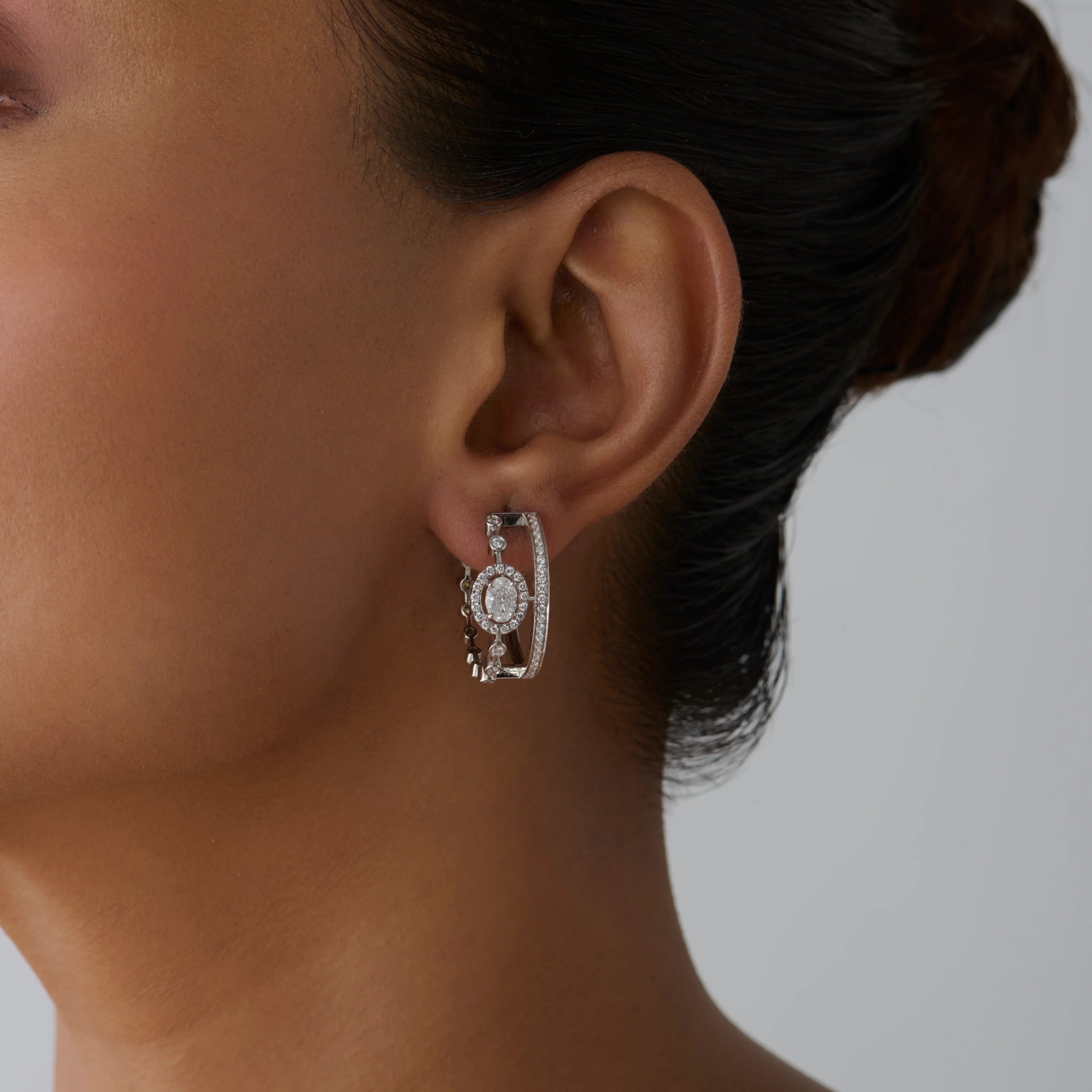 Mixed Cut Halo Hoop Earrings