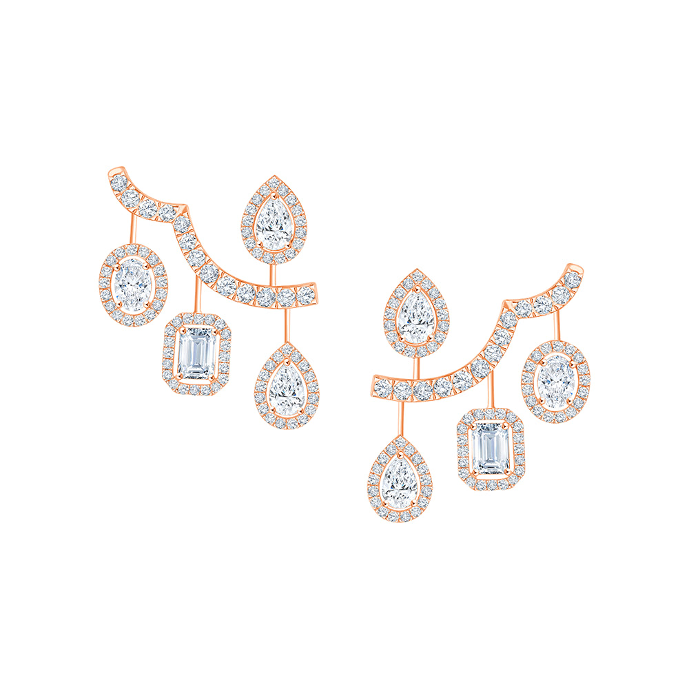 Mixed Cut Halo Climber Earrings