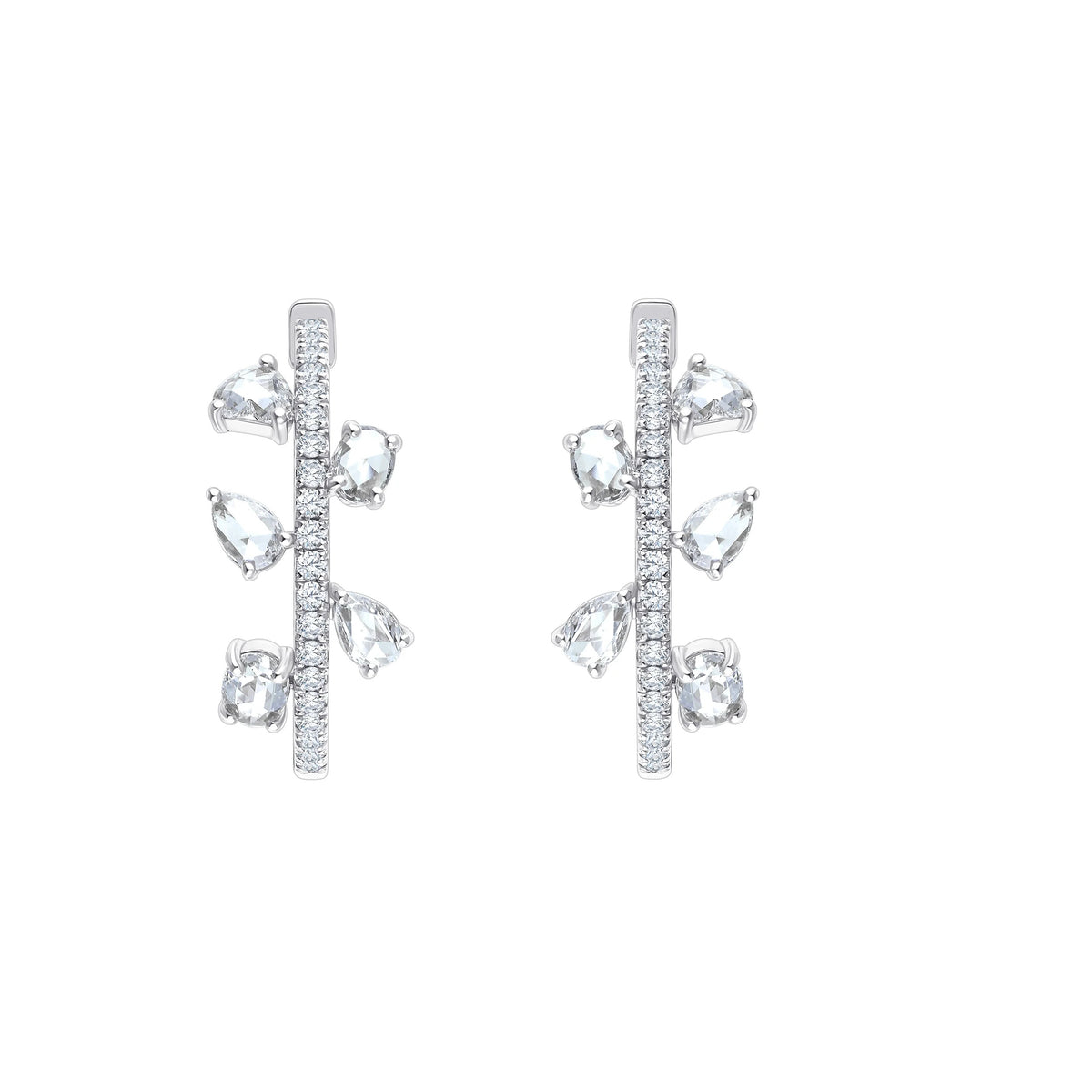 Rose Cut & Brilliant Cut Botanical Hoop Earrings