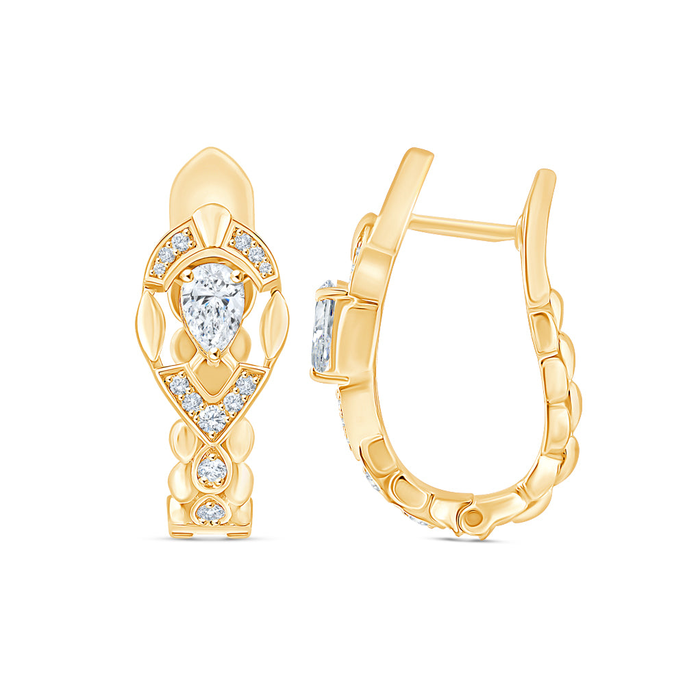 Pear Cut Motif Hoop Earrings