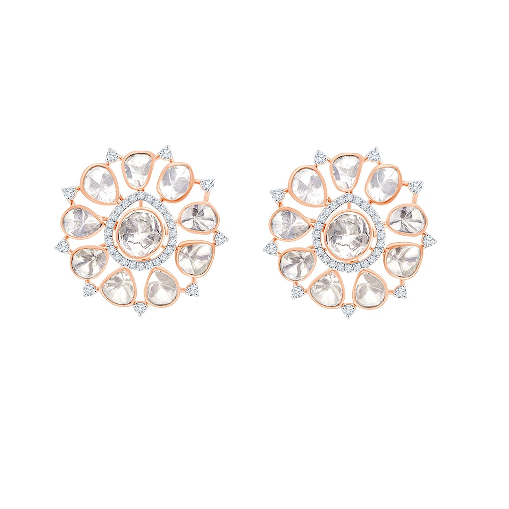 Mixed Cut Polki Floral Stud Earrings