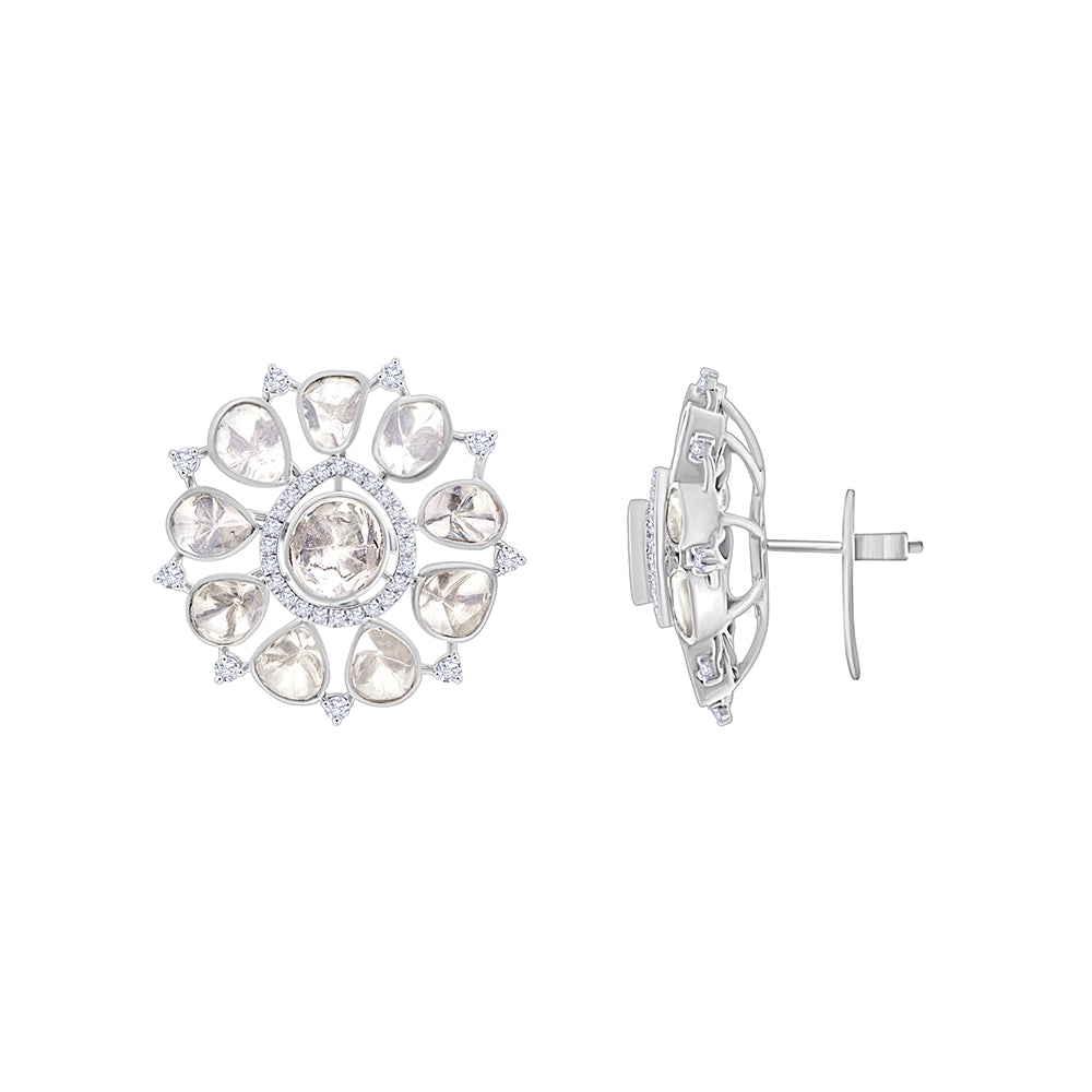 Mixed Cut Polki Floral Stud Earrings