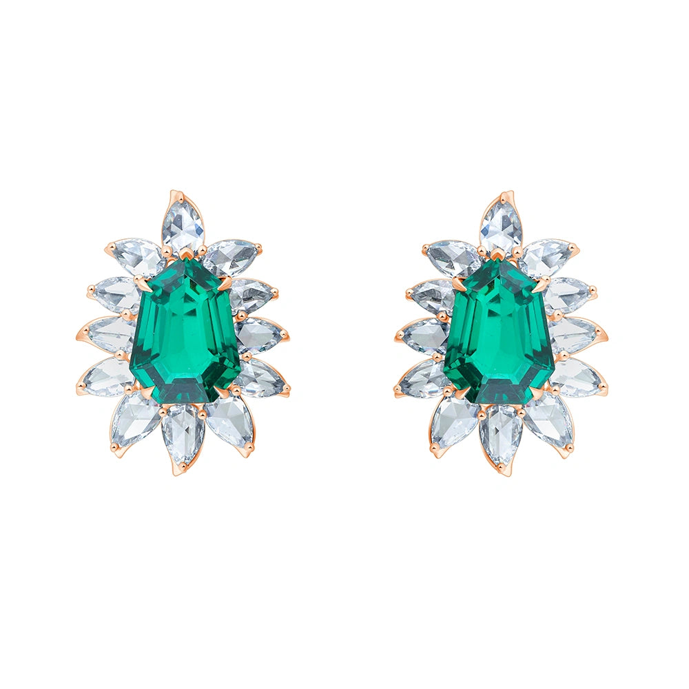 SemiPrecious Emerald Floral Stud Earrings