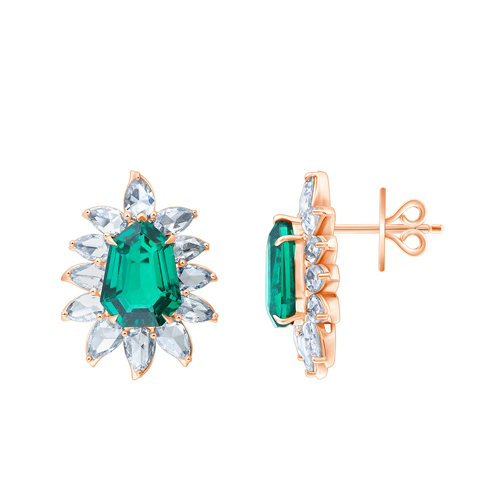SemiPrecious Emerald Floral Stud Earrings