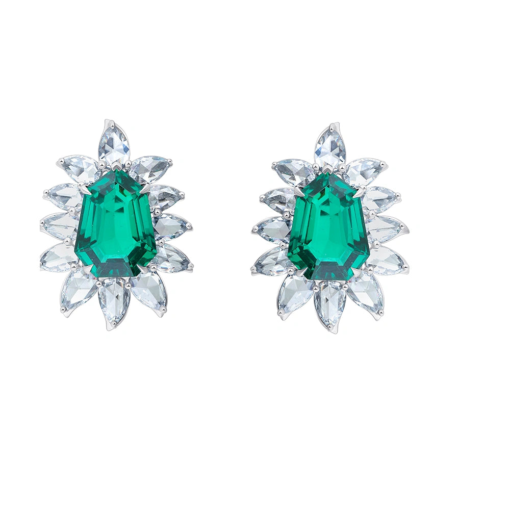 SemiPrecious Emerald Floral Stud Earrings