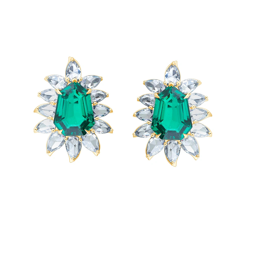 SemiPrecious Emerald Floral Stud Earrings