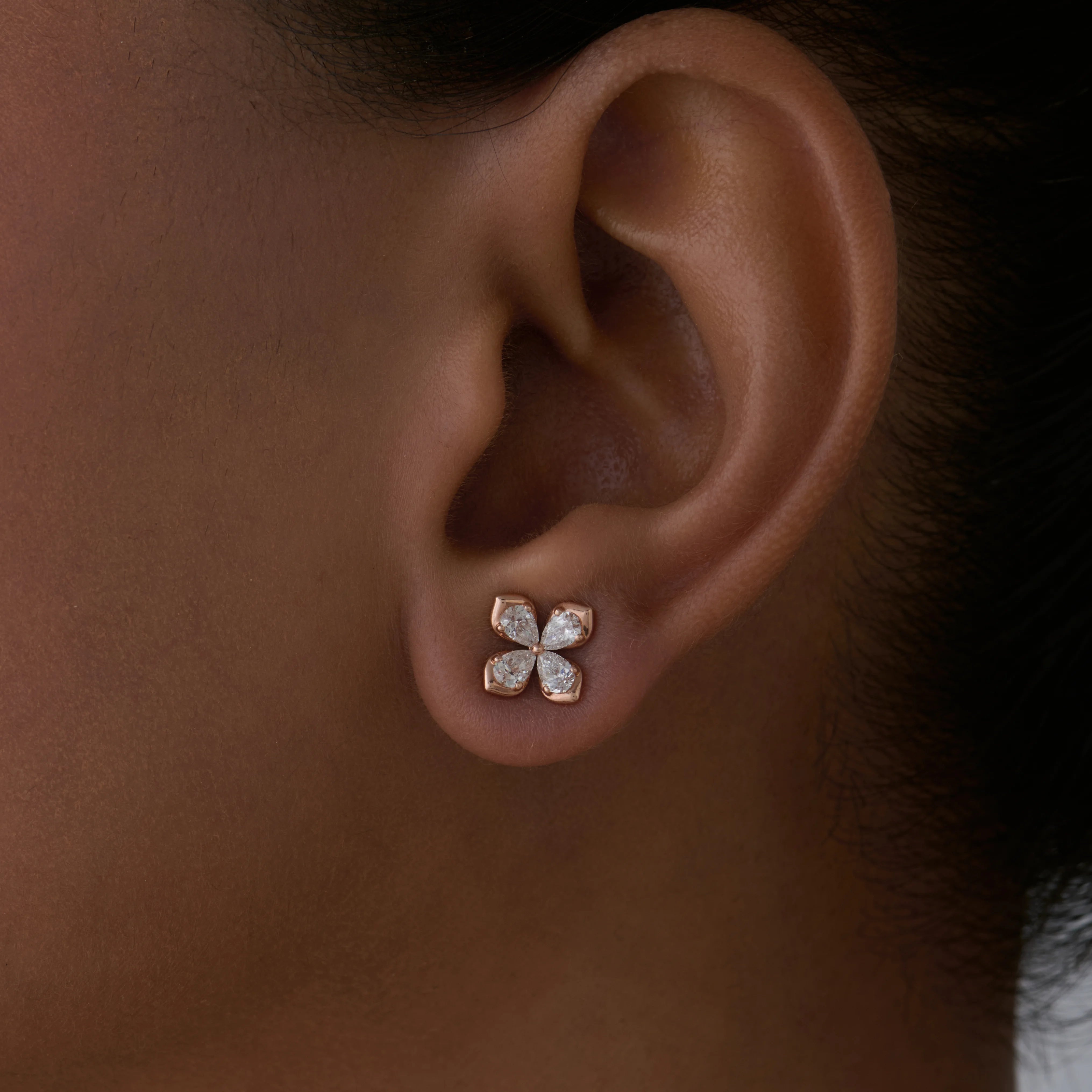 Pear Cut Floral Stud Earrings