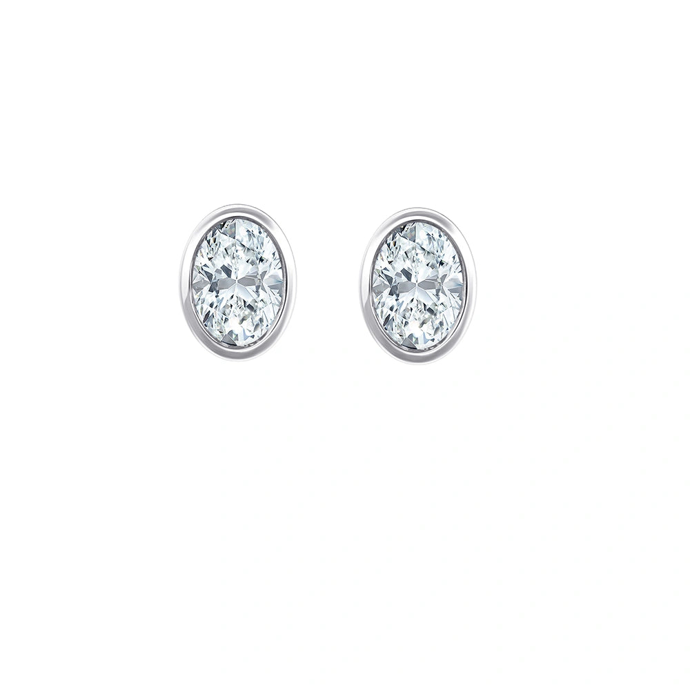 Oval Cut Bezel Set Solitaire Stud Earrings