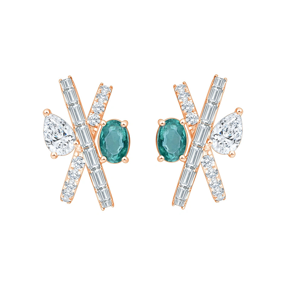 Semi-Precious Emerald Crossover Huggie Earrings