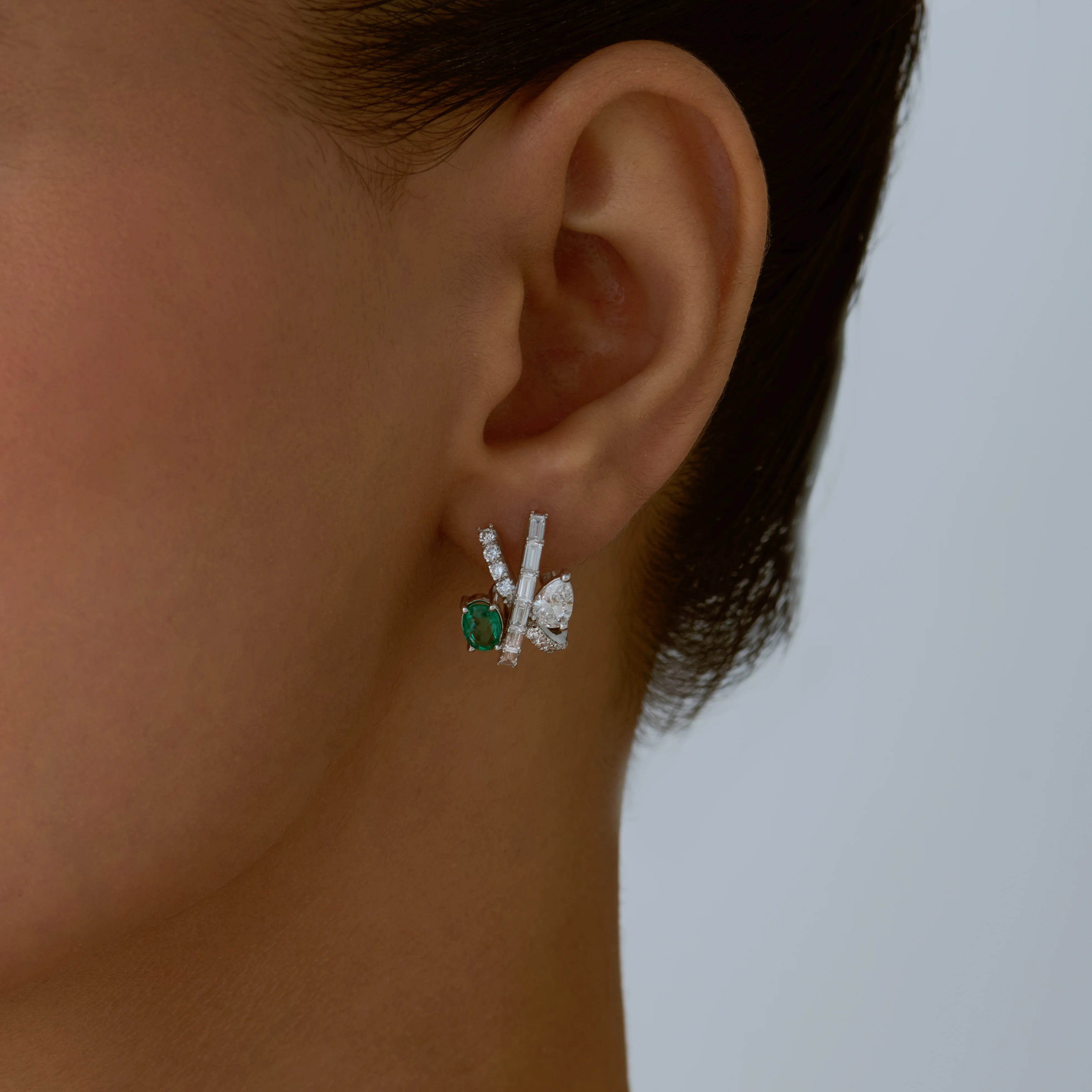 SemiPrecious Emerald Crossover Huggie Earrings