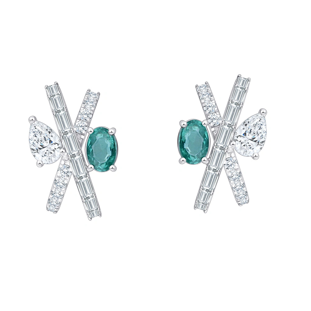 SemiPrecious Emerald Crossover Huggie Earrings